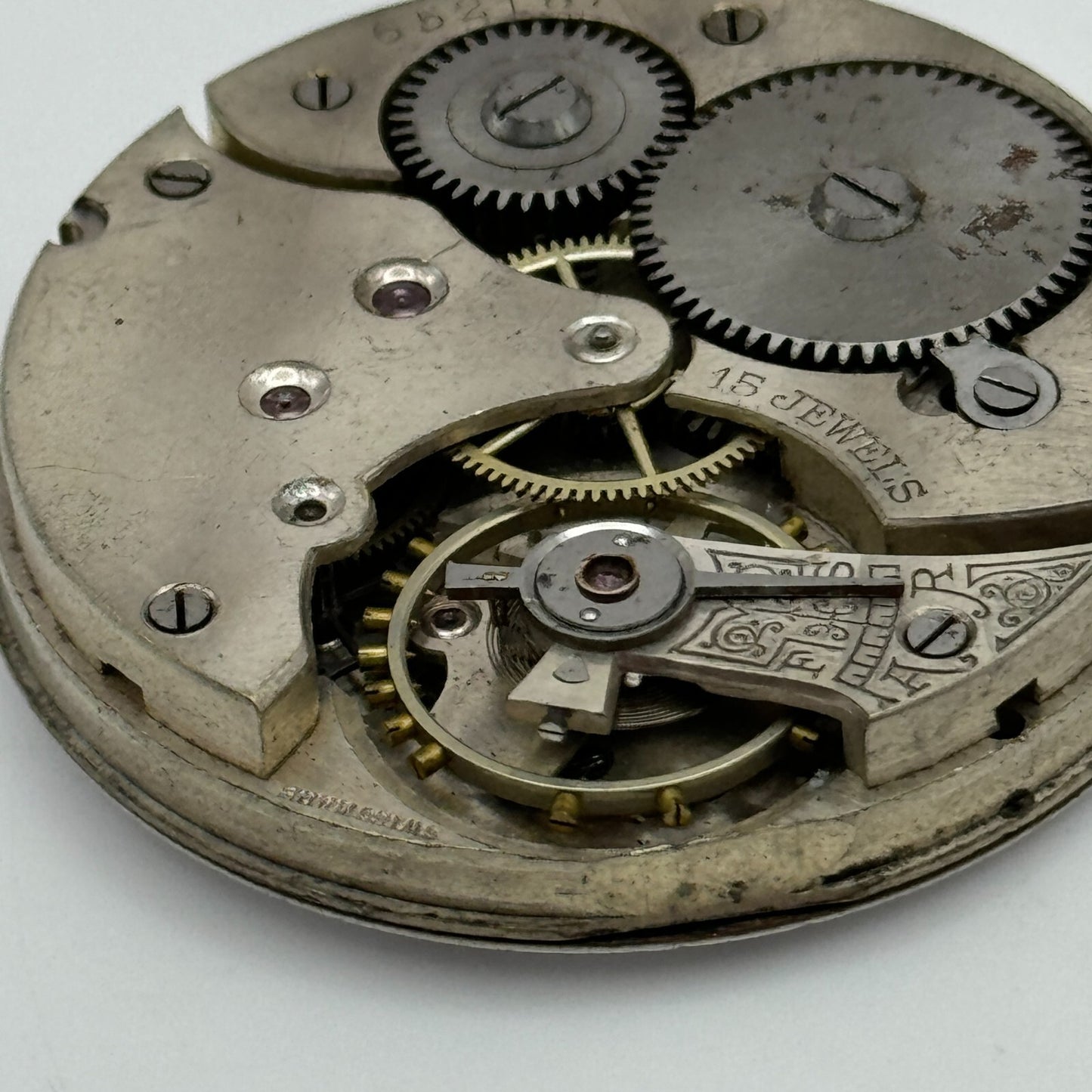 42.9mm Vintage 15 Jewels Swiss Hunter Pocket Watch Movement Dial And Hands PARTS