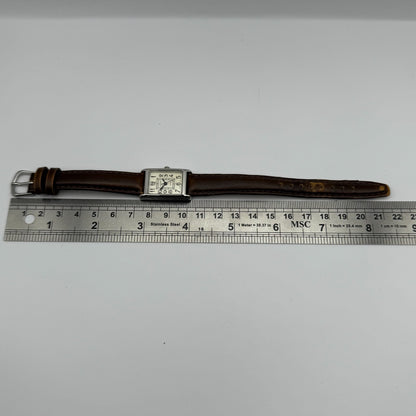 Alpine Ladies Quartz Watch Rectangle Dial Brown Leather Strap Japan Working 18mm