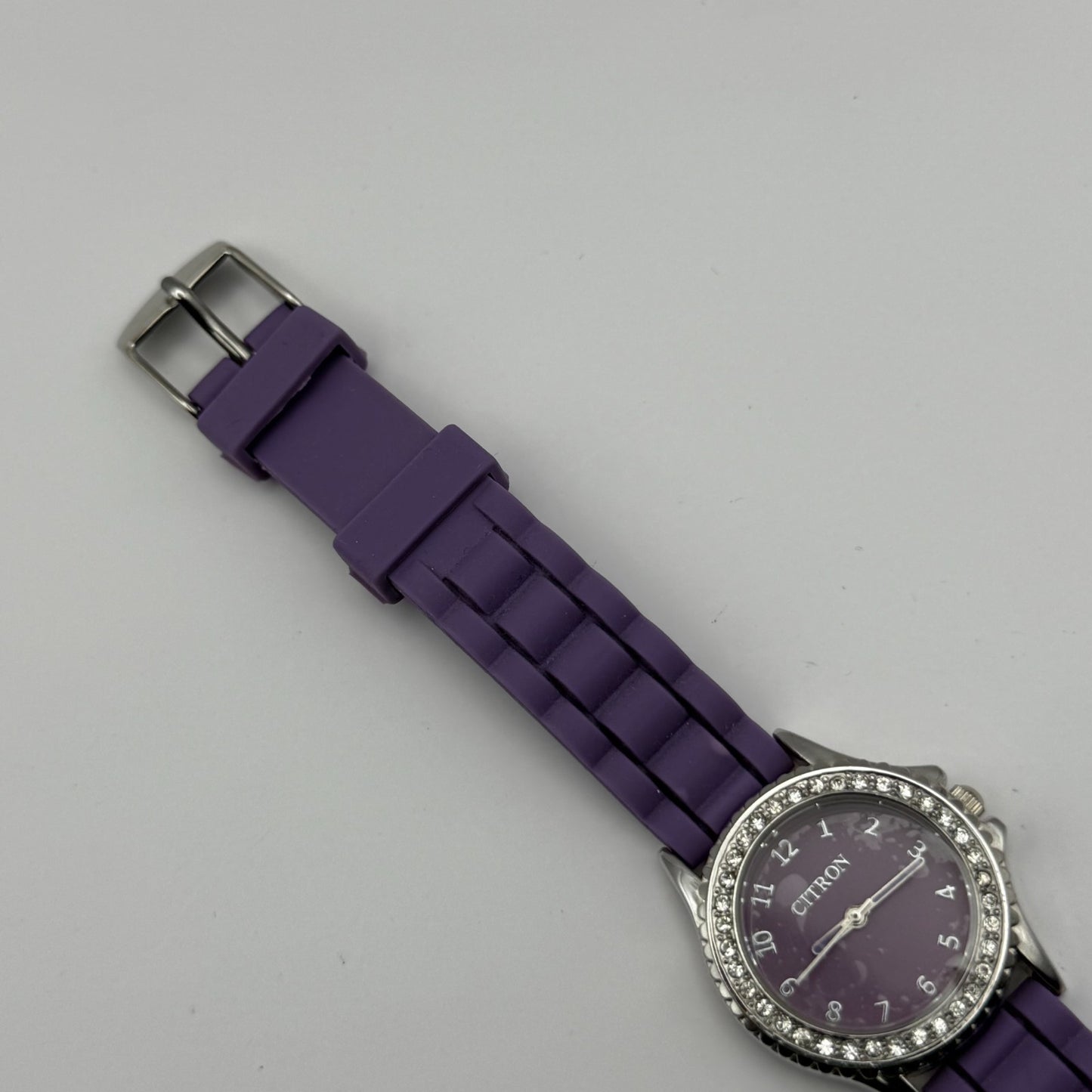 Citron Ladies Quartz Watch Crystal Accents Purple Strap Working 27mm New Battery