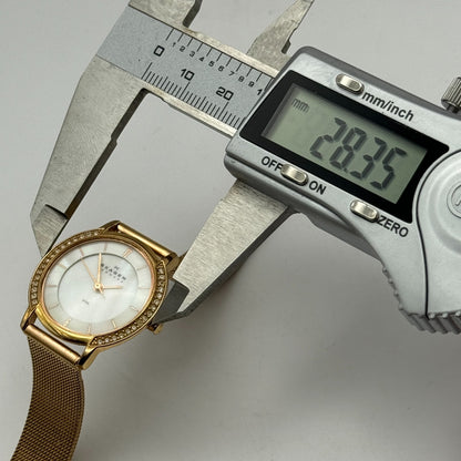 28mm Working Skagen Denmark 804SRR Steel Rose Gold Tone MOP Quartz Watch 8 Inch