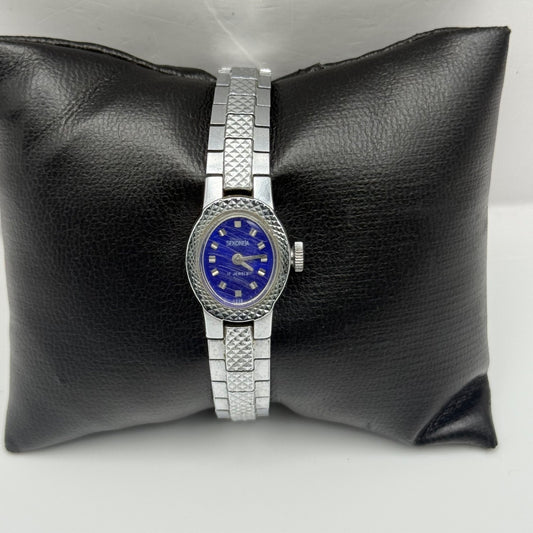 Vintage Sekonda Soviet Watch Ladies Blue Dial USSR 17 Jewels Bracelet Working