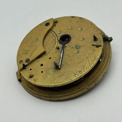 Fusee Pocket Watch Movement Antique English Key Wound Parts Repair Spares 46.9mm