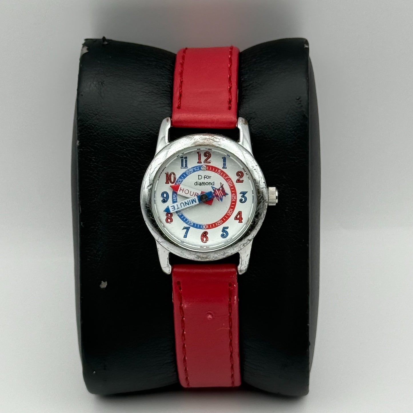 D for Diamond Unisex Kids Time Teacher Quartz Watch Red Strap Japan Working 23mm