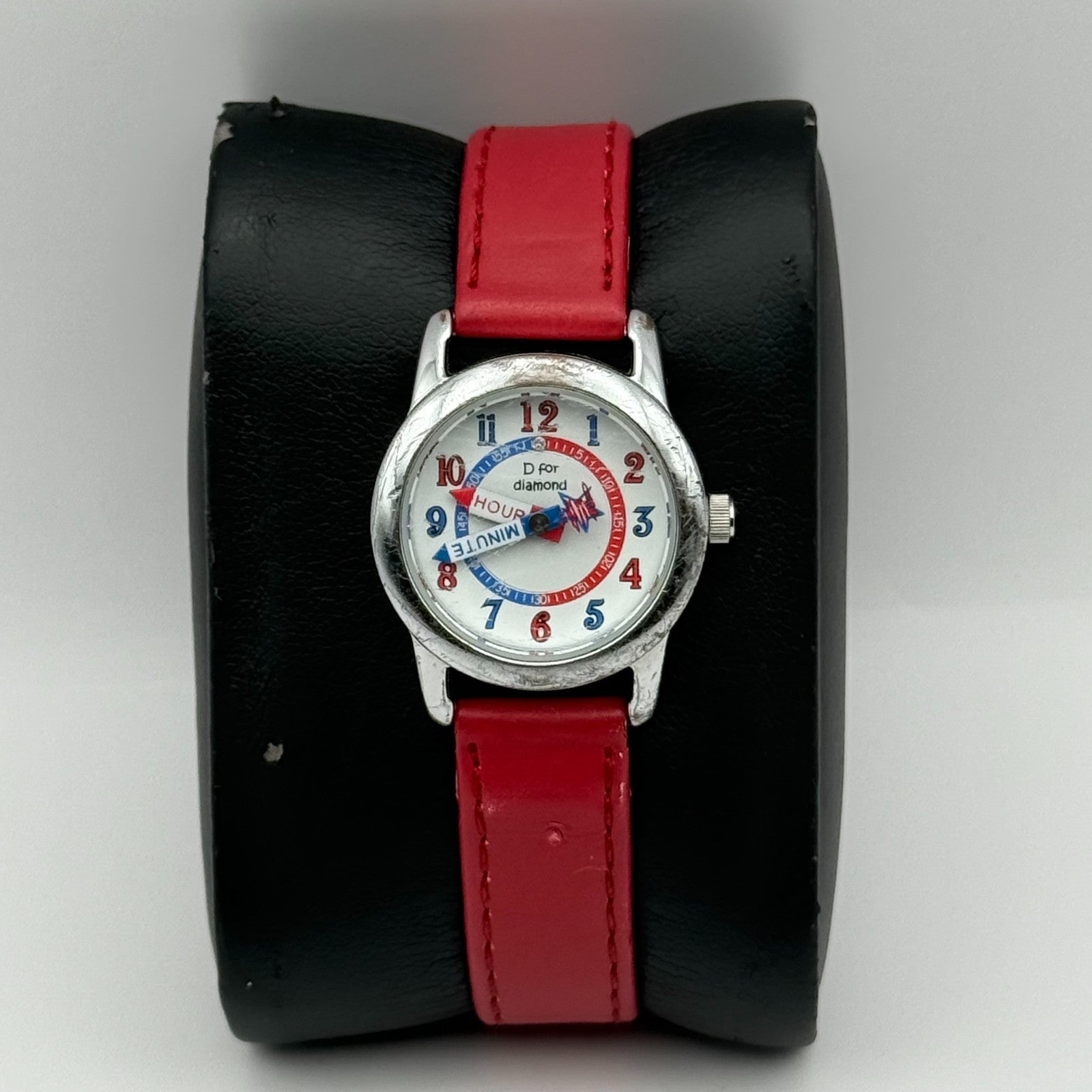 D for Diamond Unisex Kids Time Teacher Quartz Watch Red Strap Japan Working 23mm