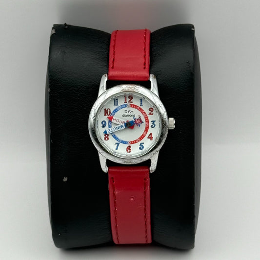 D for Diamond Unisex Kids Time Teacher Quartz Watch Red Strap Japan Working 23mm
