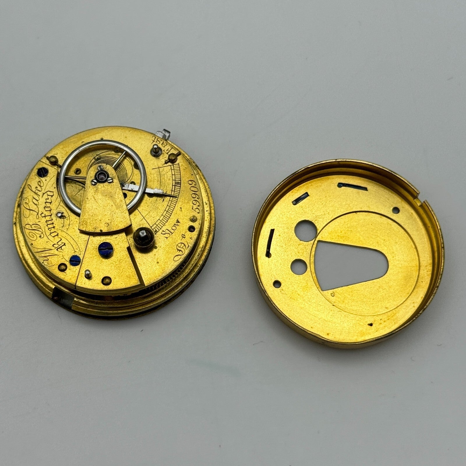 39.7mm W B Lahe Romford Antique English Fusee Pocket Watch Movement PARTS SPARES