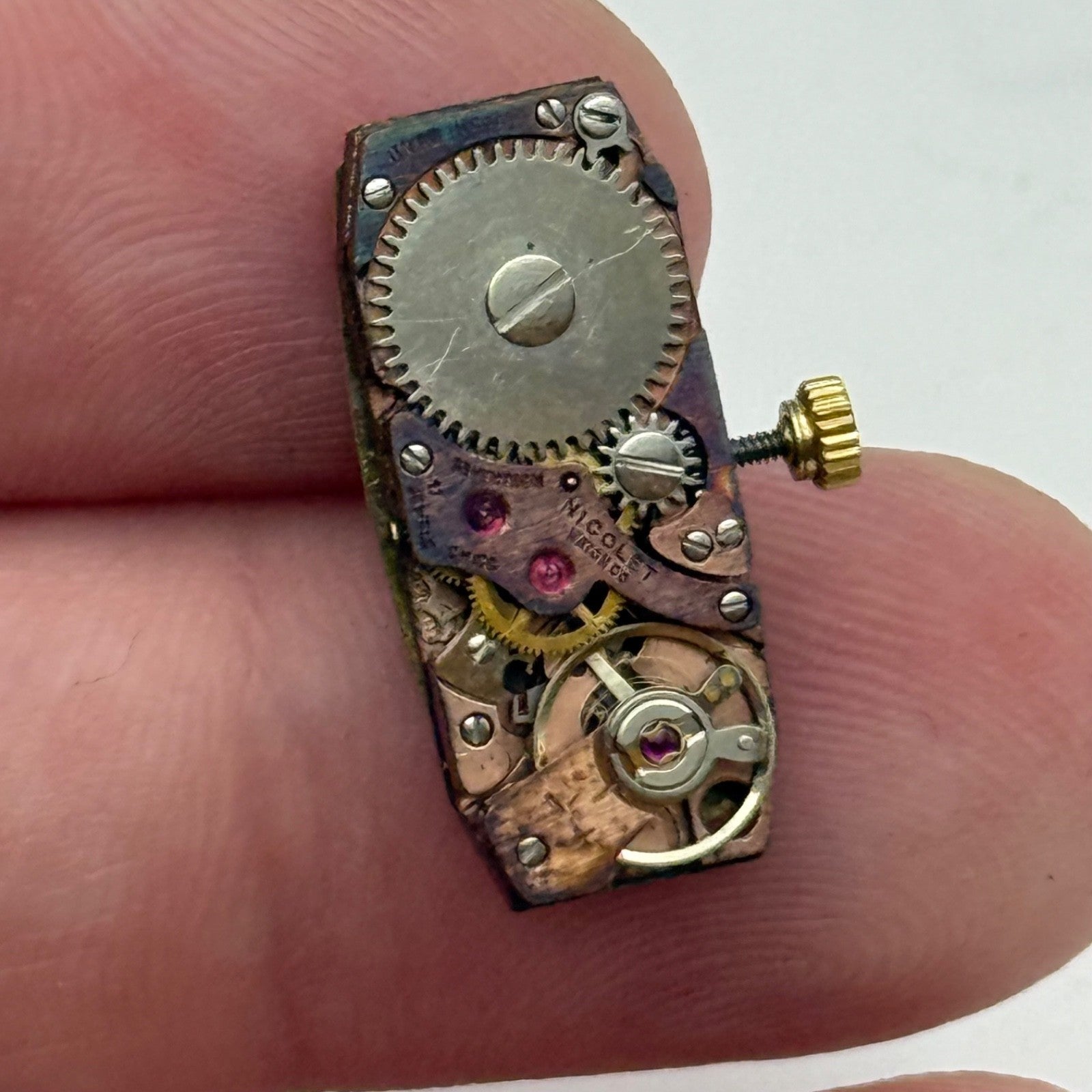 9mm  Vintage Bulova Ladies Baguette Tank Nicolet Swiss Watch Movement FOR PARTS