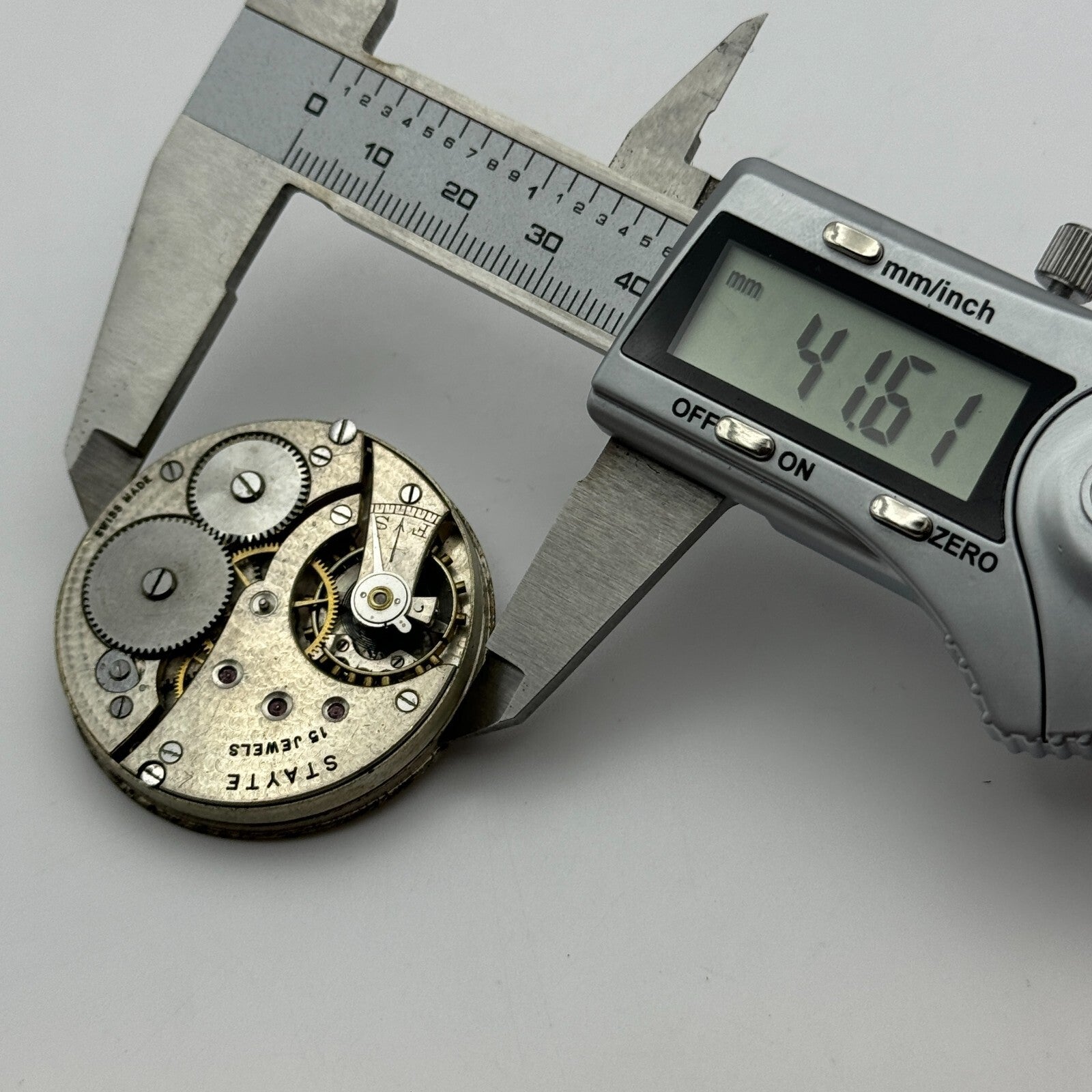 43mm Vintage Stayte 15 Jewels Swiss Made Pocket Watch Movement PARTS REPAIR