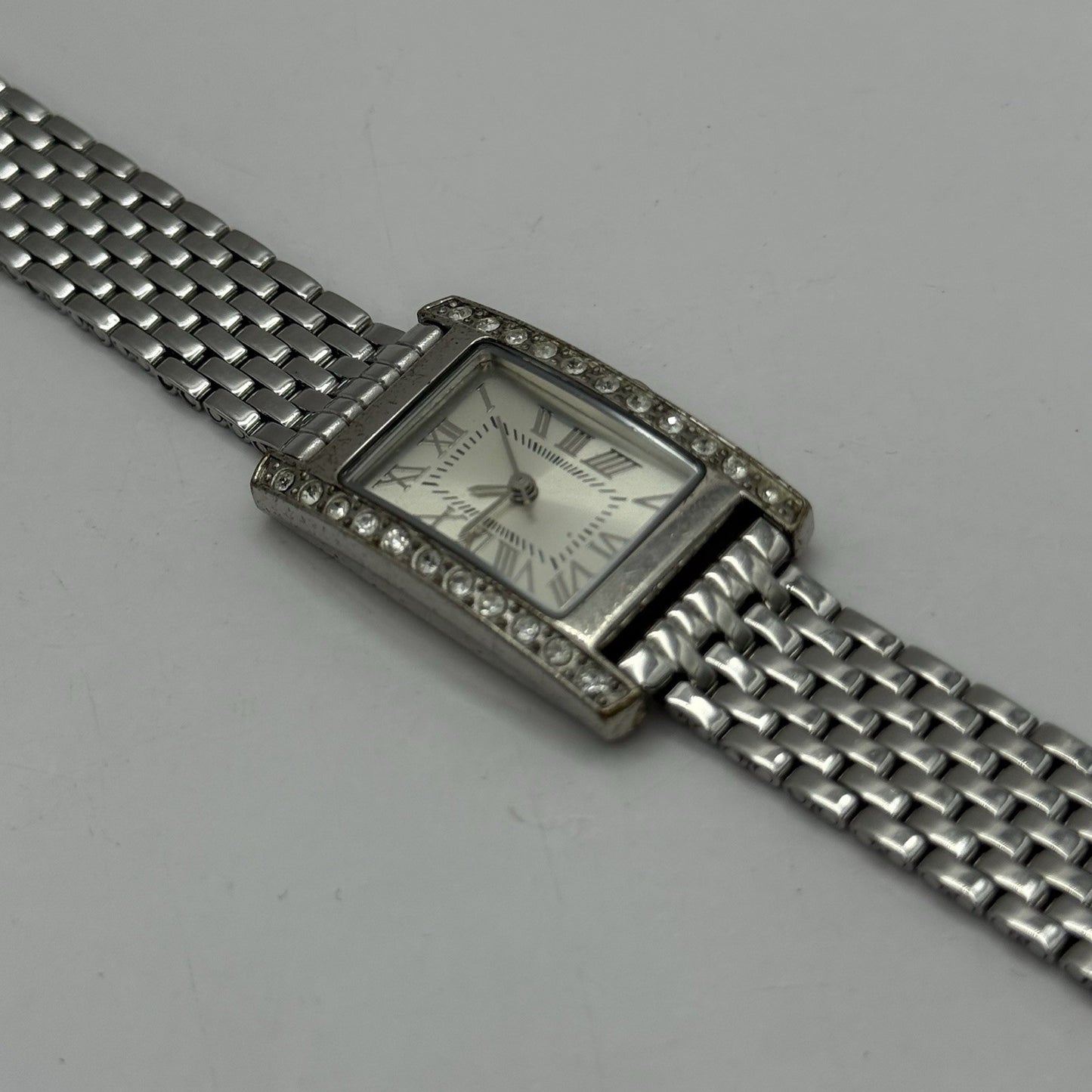 20mm Working Ladies M&S Silver Tone Jewelled Quartz Watch Broken Strap