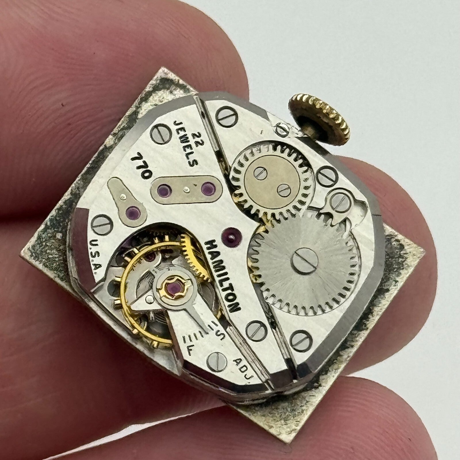 20.4mm Running Hamilton Cal 770 Manual Wind 22 Jewels USA Watch Movement PARTS