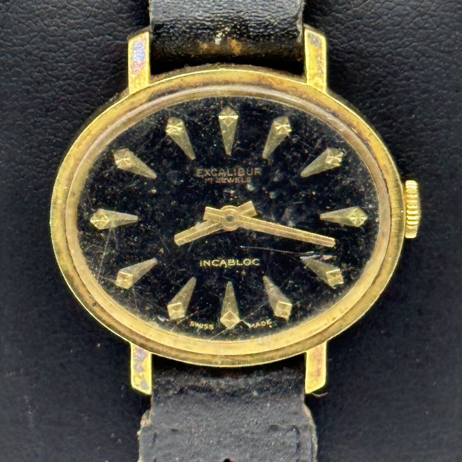 27mm Ladies Manual Wind Excalibur Black Dial Swiss Watch To Repair Non Working