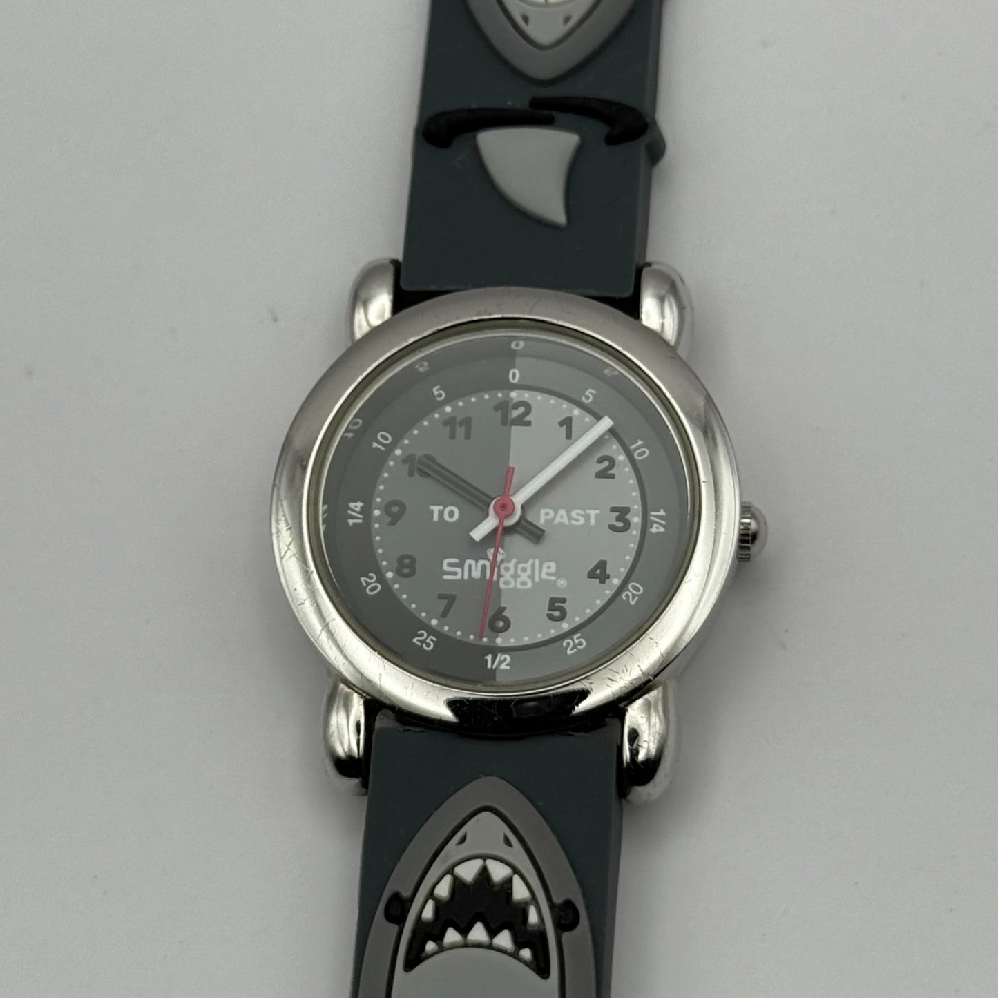 Smiggle Kids Quartz Watch Grey Dial Shark Print Strap Working 27mm NO CLASP