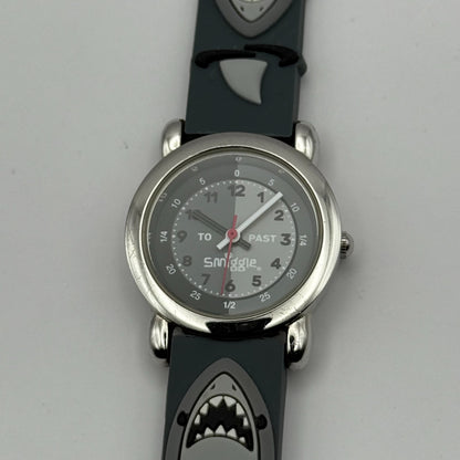 Smiggle Kids Quartz Watch Grey Dial Shark Print Strap Working 27mm NO CLASP