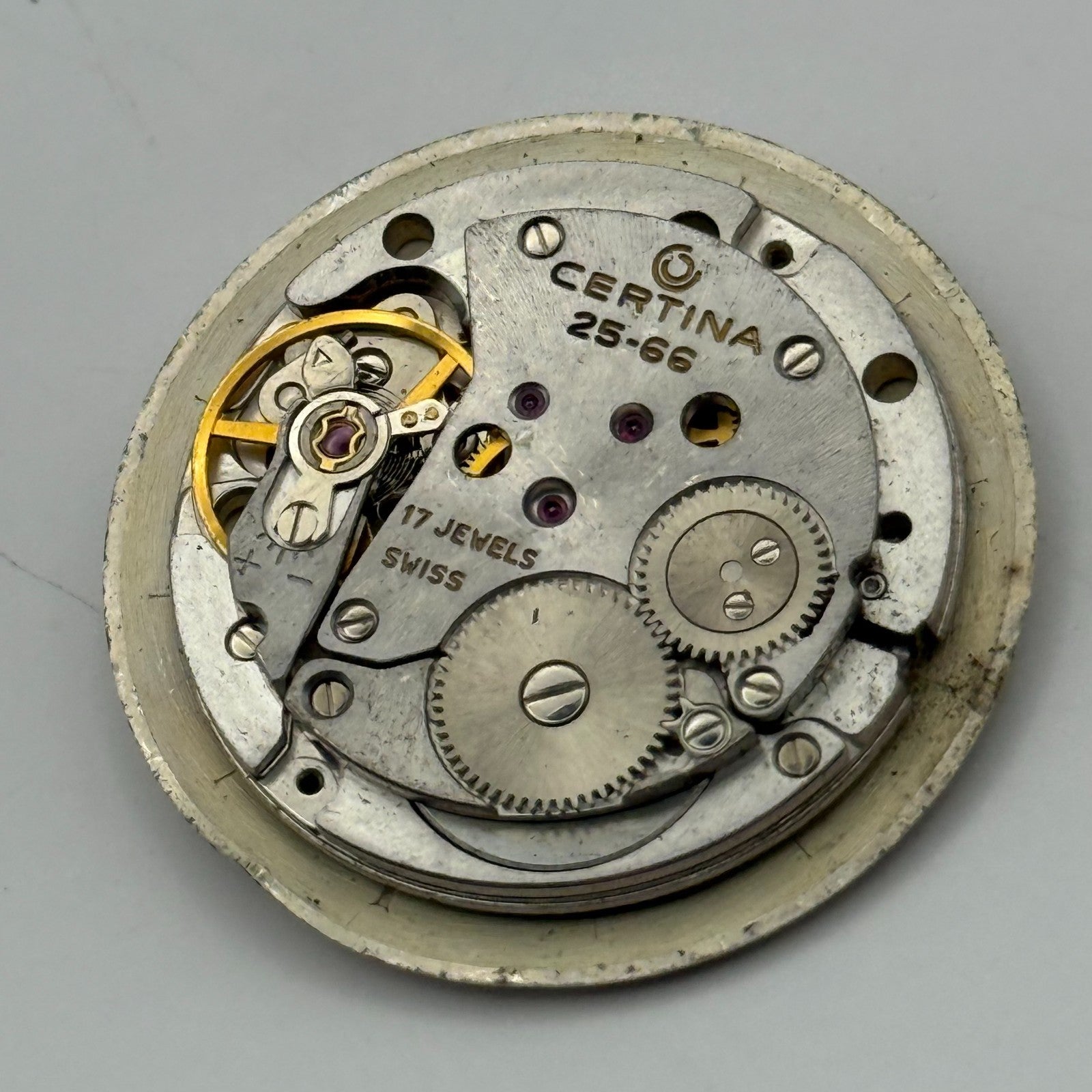 Certina 25-66 Watch Movement Manual Wind Vintage Swiss 17 Jewels Parts 25.8mm