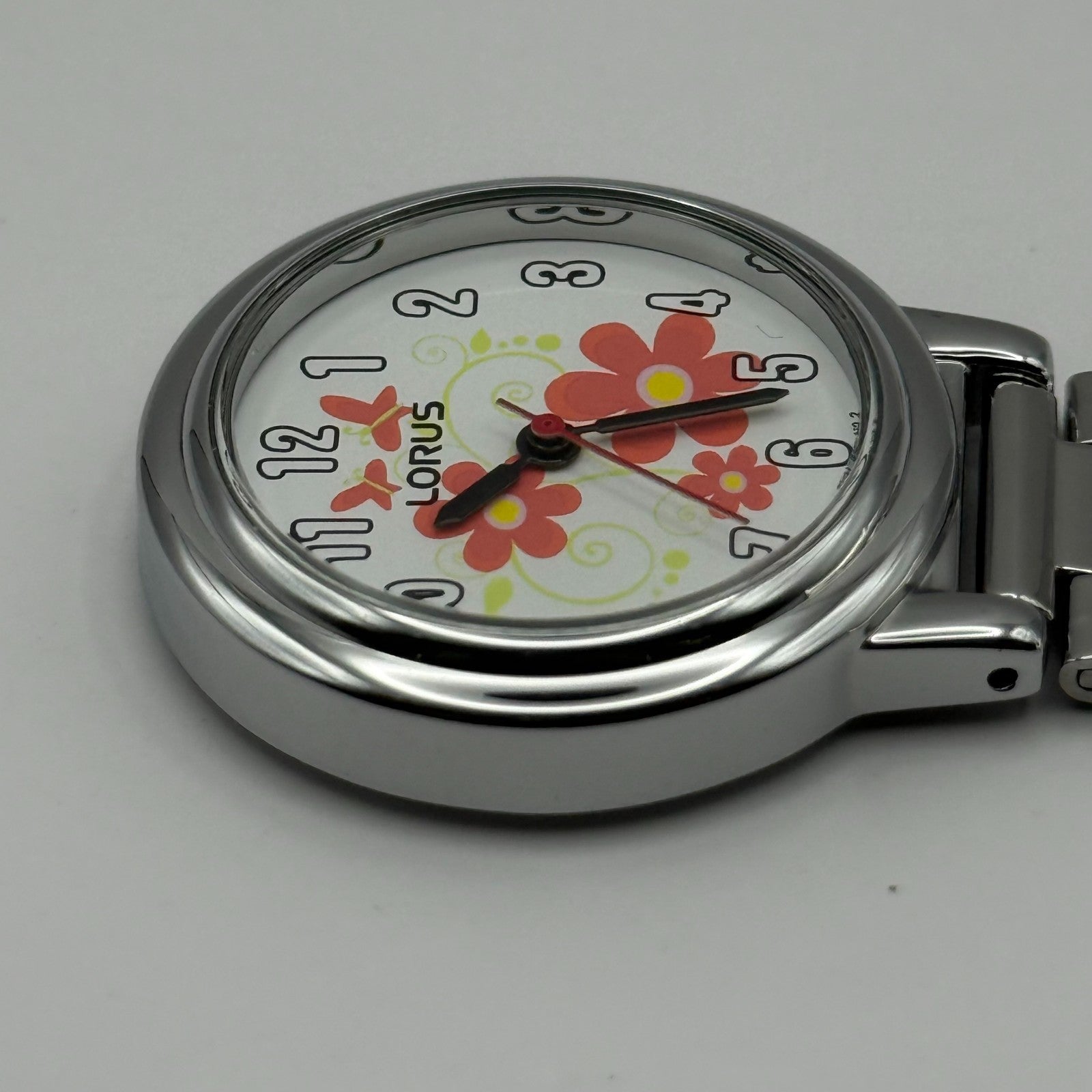 Lorus Ladies Quartz Fob Nurse Watch Floral Dial Steel Japan Working 29mm