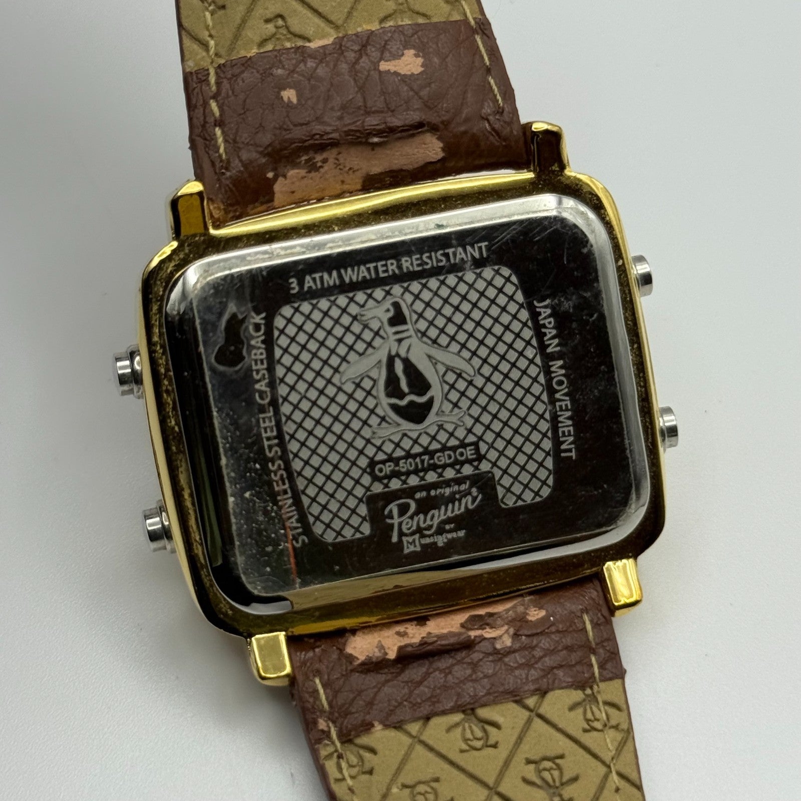 An Original Penguin Digital Quartz Watch Gold Tone Case Japan Working 41mm