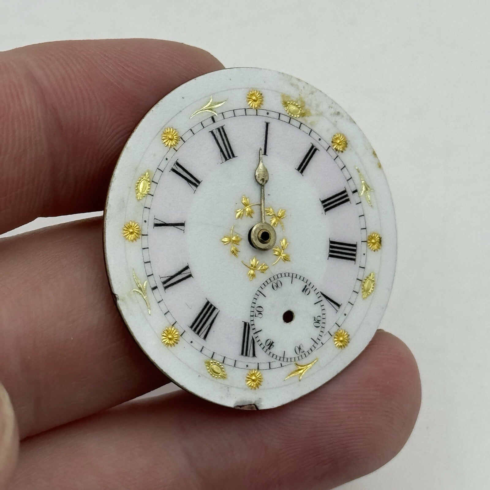 35.5mm Antique Beautiful Porcelain Patterned Pocket Watch Dial Spares Parts