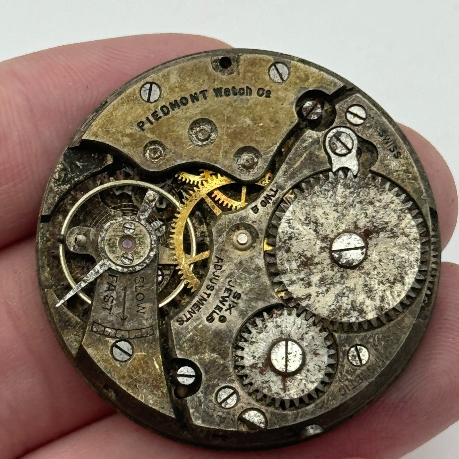 43.1mm Open Face Piedmont Watch Co 6 Jewels Swiss Pocket Watch Movement PARTS