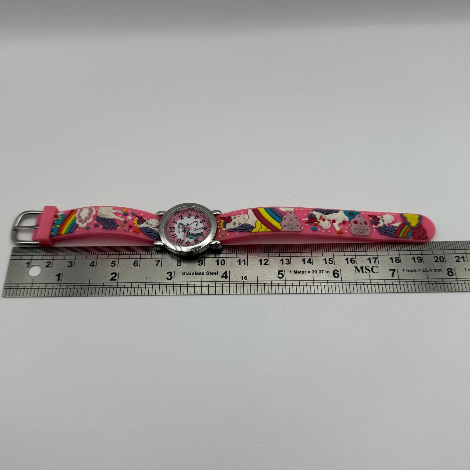 Citron Kids Quartz Watch Unicorn Print Strap Pink Dial Working 27mm New Battery