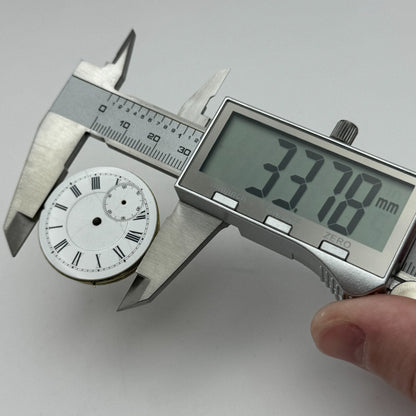 33.7mm Antique Unidentified Key Wound Pocket Watch Movement Dial PARTS REPAIR