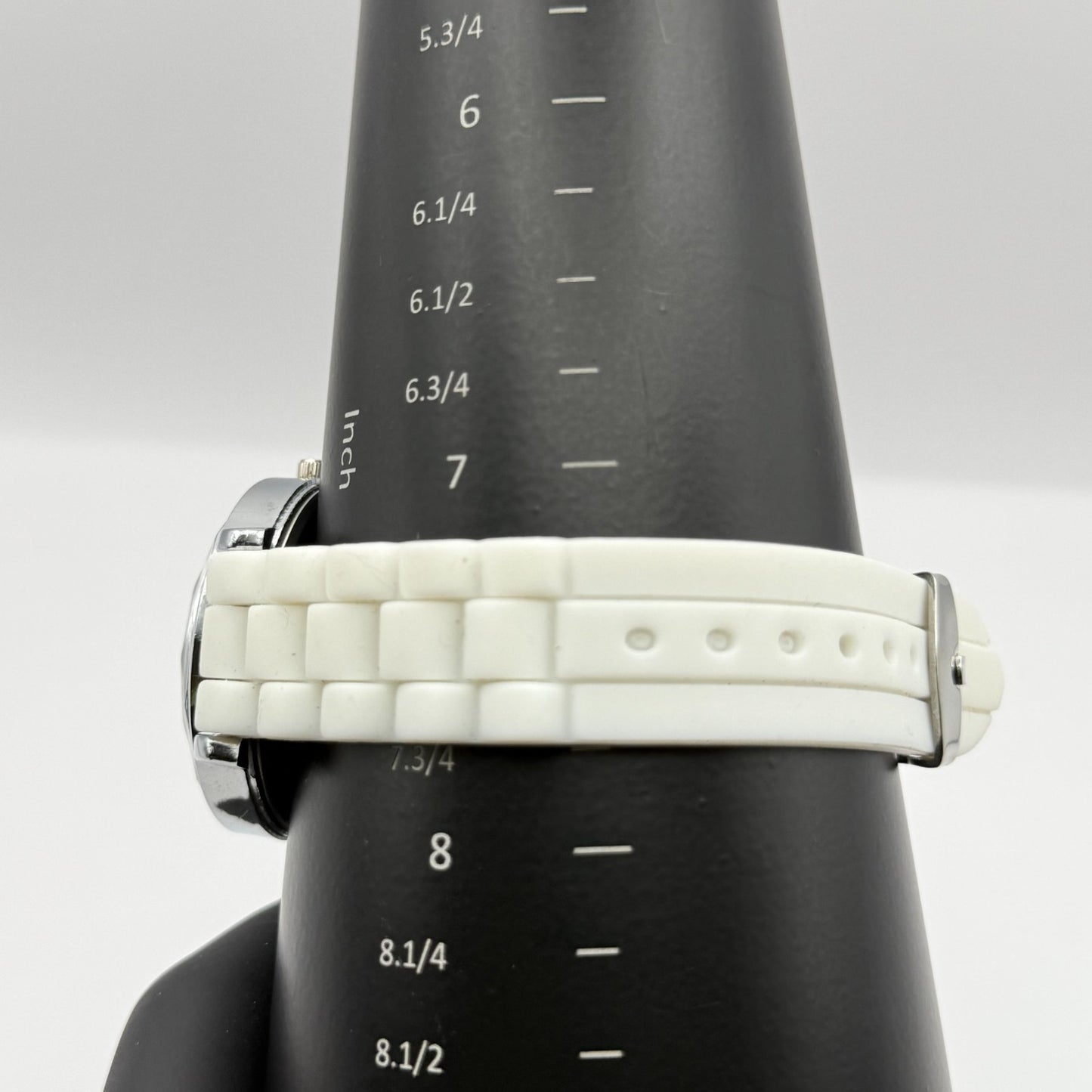 Ladies Fashion Quartz Watch Rhinestone Silver Tone White Strap Working 39mm