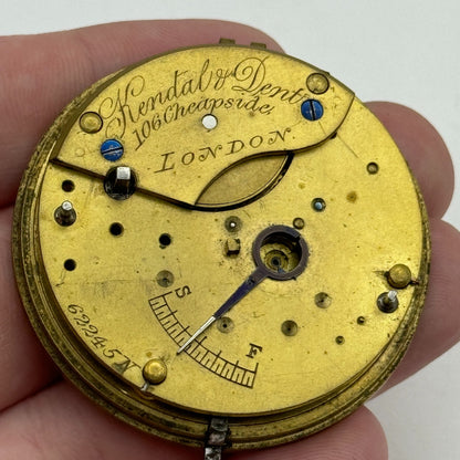 46mm Antique Kendal & Dent Cheapside London Pocket Watch Movement PARTS SPARES