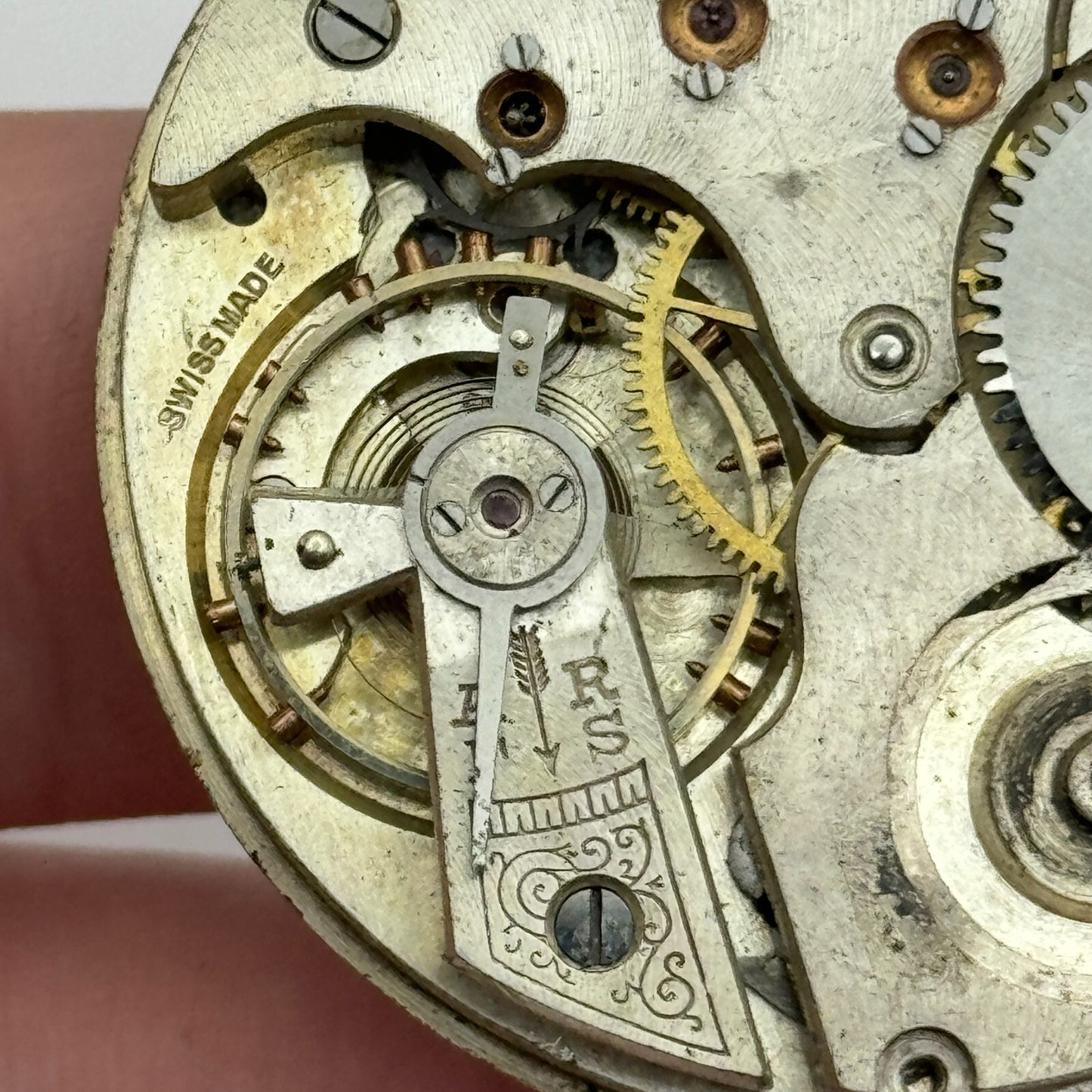 43.1mm Vintage Open Face Swiss Made Pocket Watch Movement PARTS REPAIR SPARES