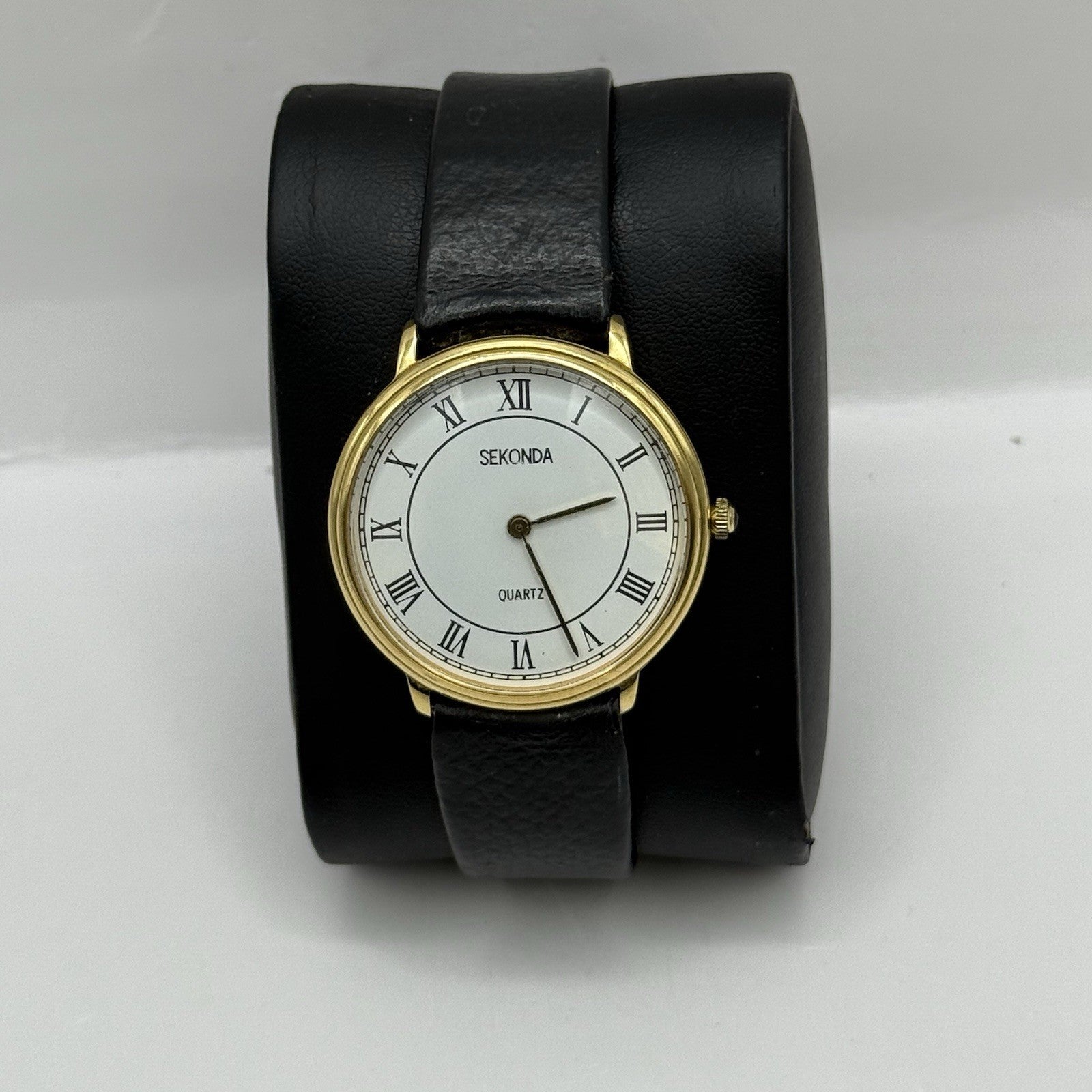 31mm Working Sekonda Quartz Gold Plated Leather Strap Quartz Watch New Battery