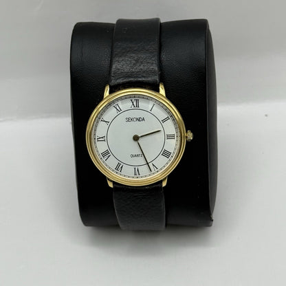 31mm Working Sekonda Quartz Gold Plated Leather Strap Quartz Watch New Battery