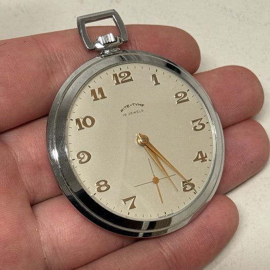 49mm Vintage NEW OLD STOCK Rite - Tyme Open Face Subdial Pocket Watch TO SERVICE