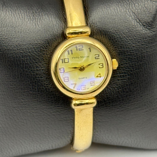 Philip Mercier Ladies Quartz Watch Gold Tone Bracelet Working 21mm 5.5 Inches