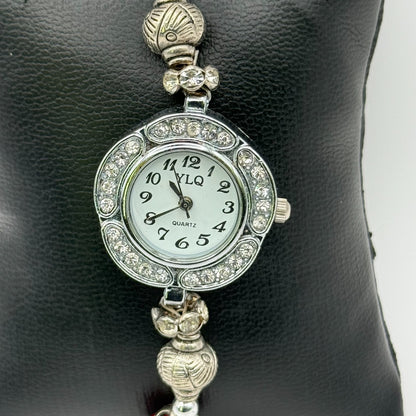 YLQ Ladies Quartz Watch Crystal Accent Case Red Beaded Bracelet Working 25mm