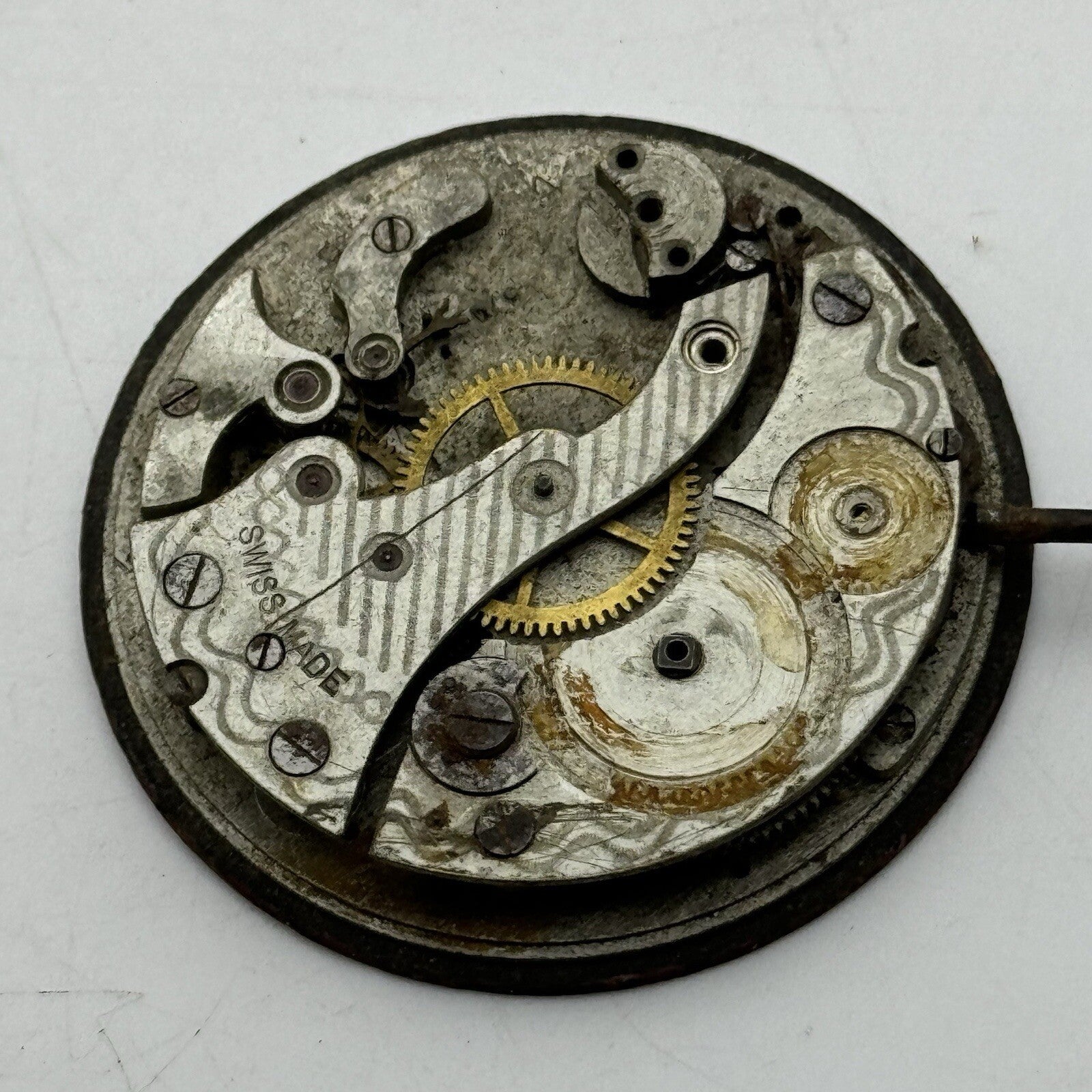 42.5mm Interesting Swiss Top Wind Pocket Watch Movement Dial FOR PARTS