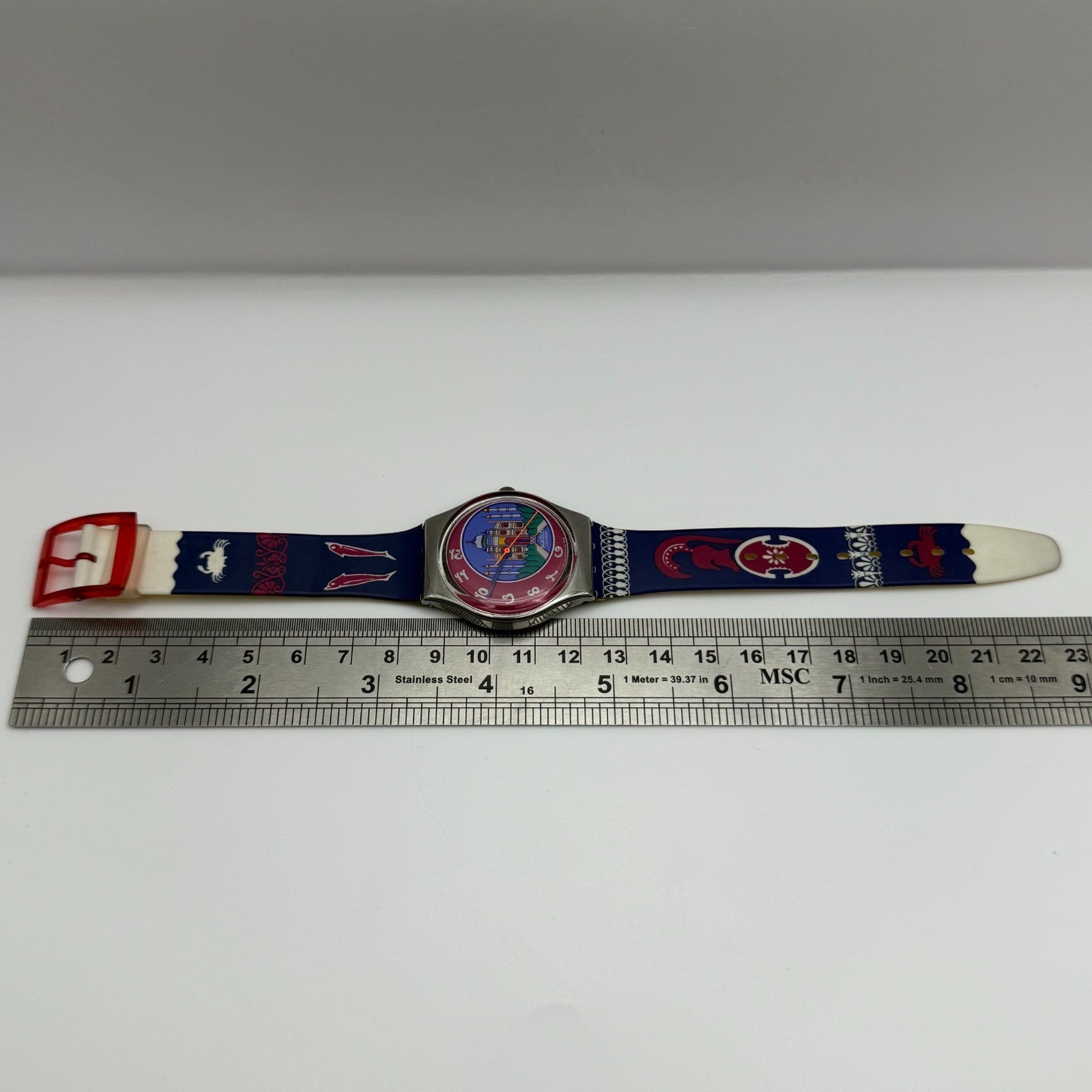 1992 Swatch Taj Mahal India Delhi Blue Strap Quartz Watch Swiss + Box 34mm