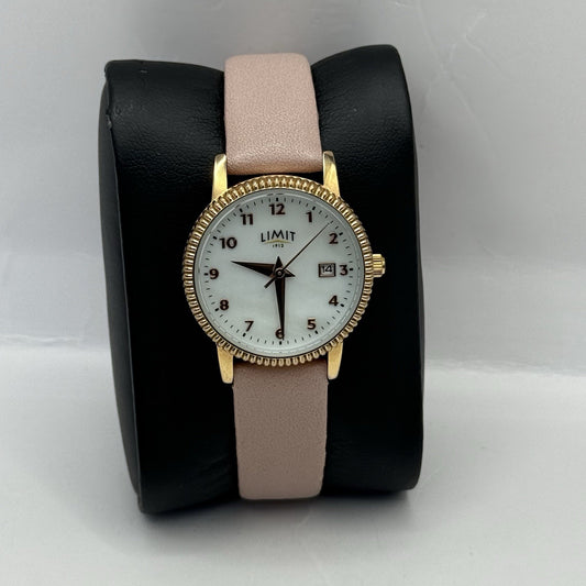 27mm Working Ladies Limit Mother Of Pearl Date Dial C-VJ22 Pink Quartz Watch