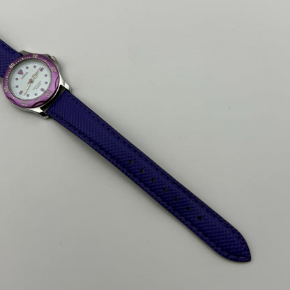 Lorus Quartz Watch White Dial Purple Strap Bezel Japan Working 26mm New Battery