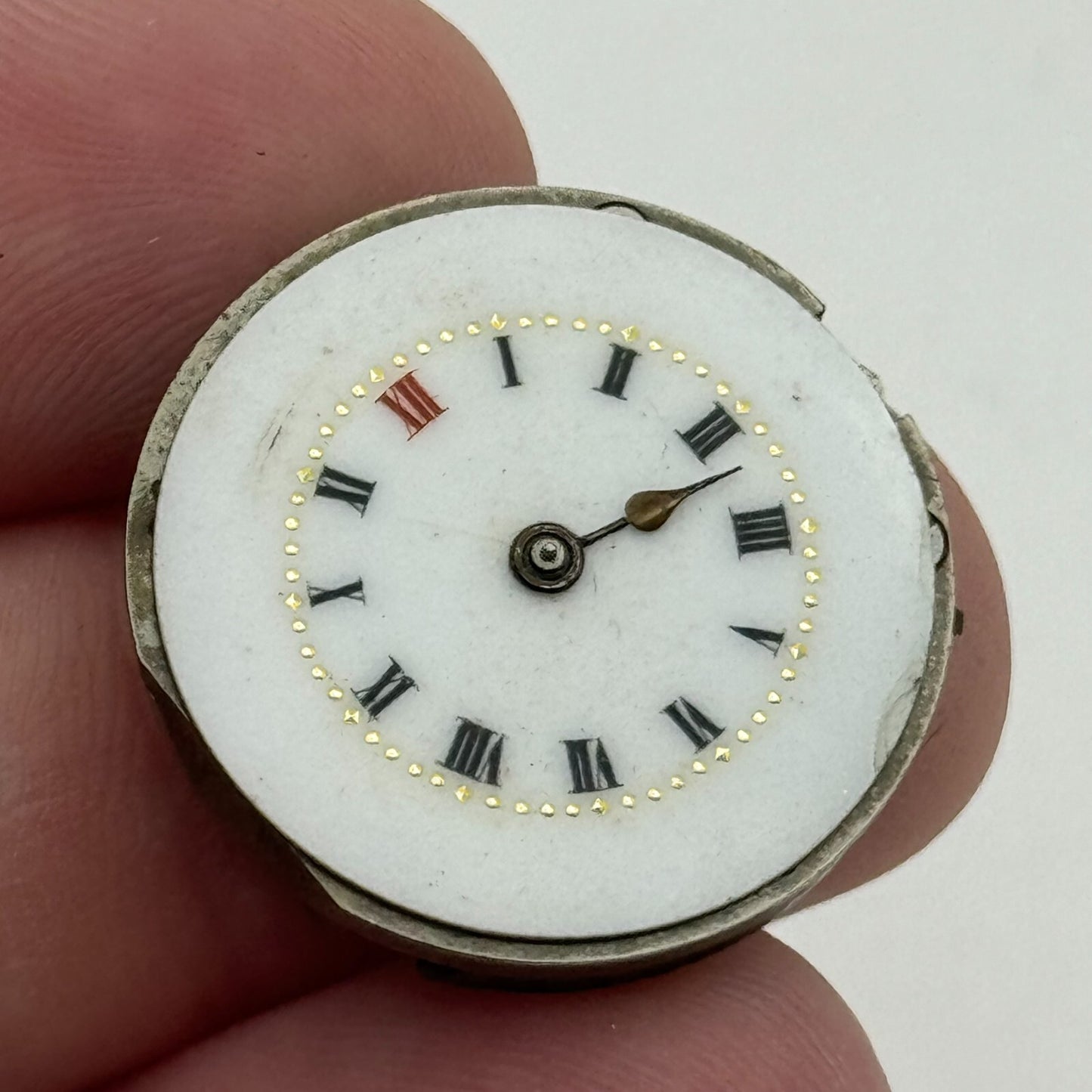 23.6mm Unidentified Porcelain Dial Trench Watch Movement Manual Wind FOR PARTS