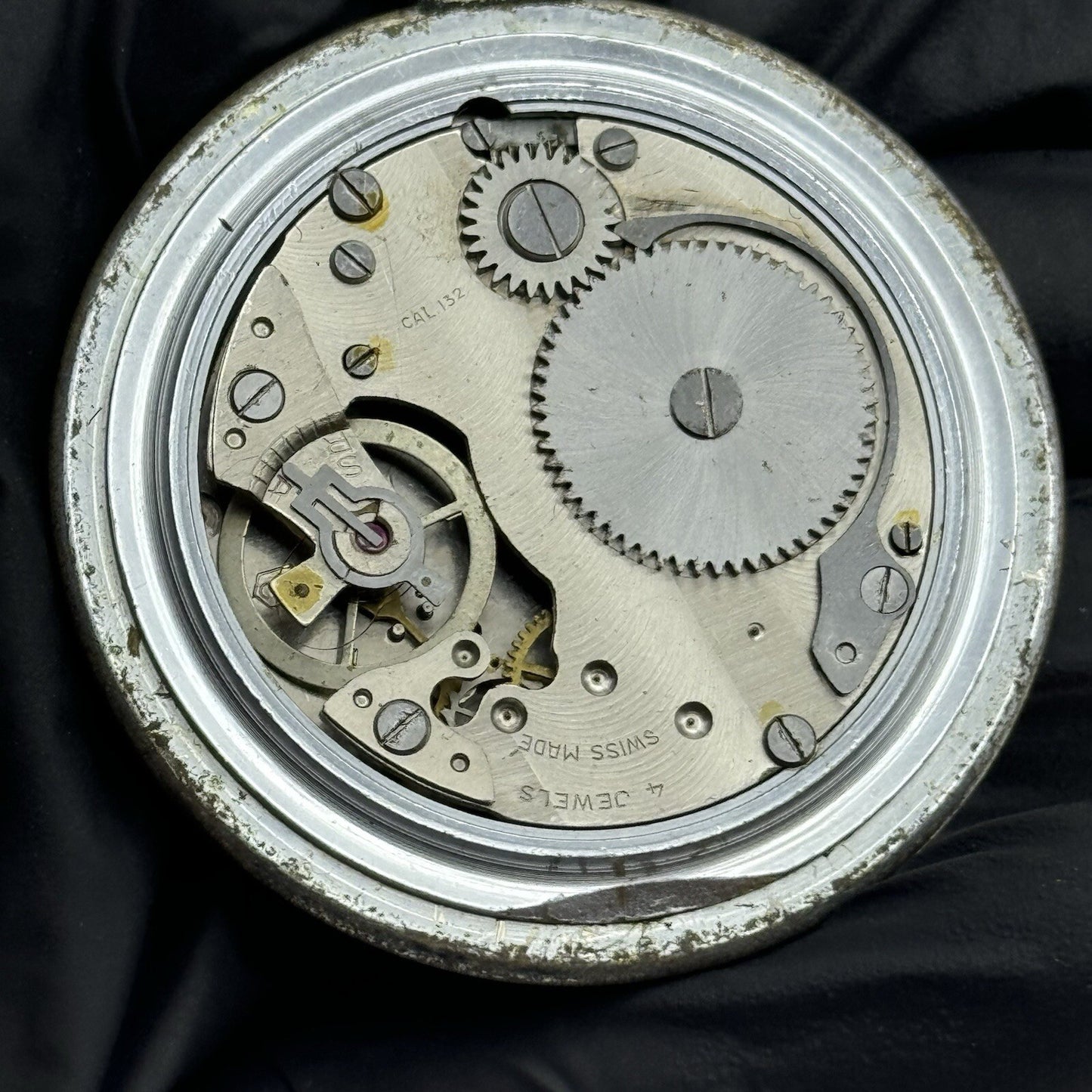 50mm Art Deco Novoris Cal 132 Black Dial + Sub Dial Roman Numerals Parts Repair