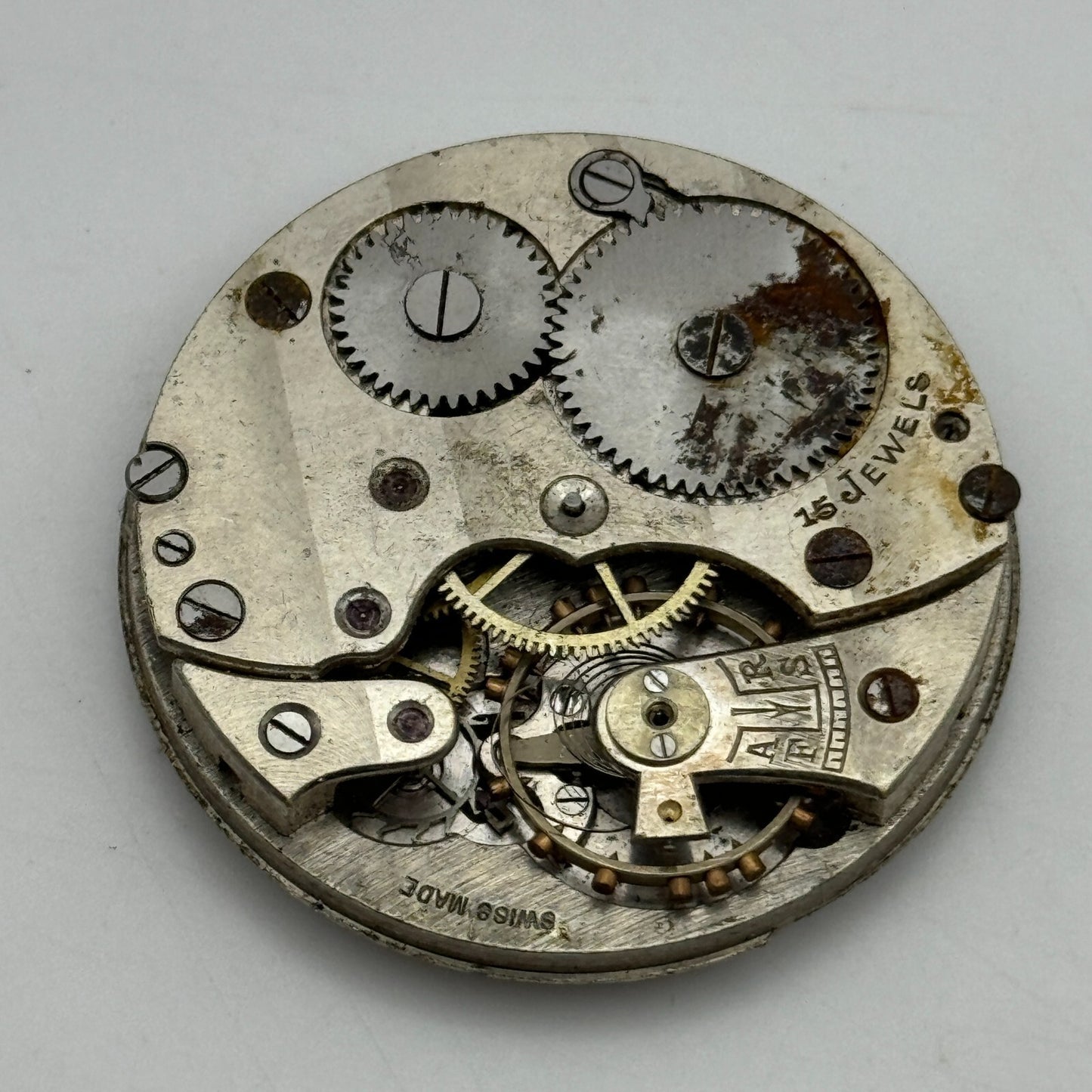43mm Unidentified 15 Jewels Swiss Vintage Pocket Watch Movement PARTS SPARES