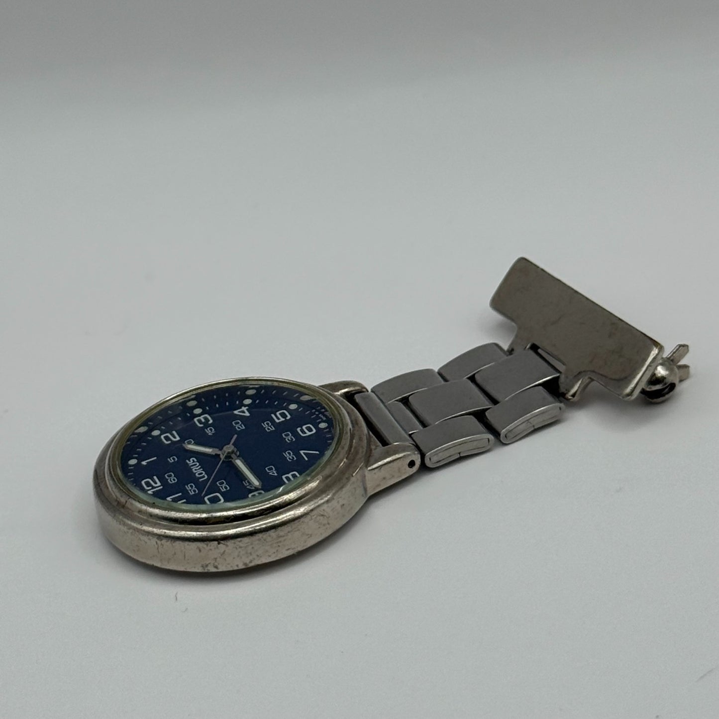 Lorus Quartz Fob Nurse Watch Blue Dial Base Metal Japan Working 29mm