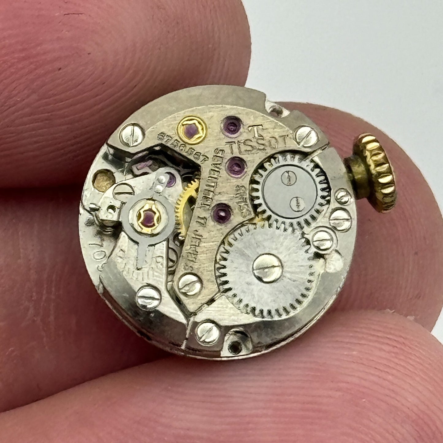 15.5mm Tissot 709 Swiss 17 Jewels Manual Wind Watch Movement Crown Vintage PARTS