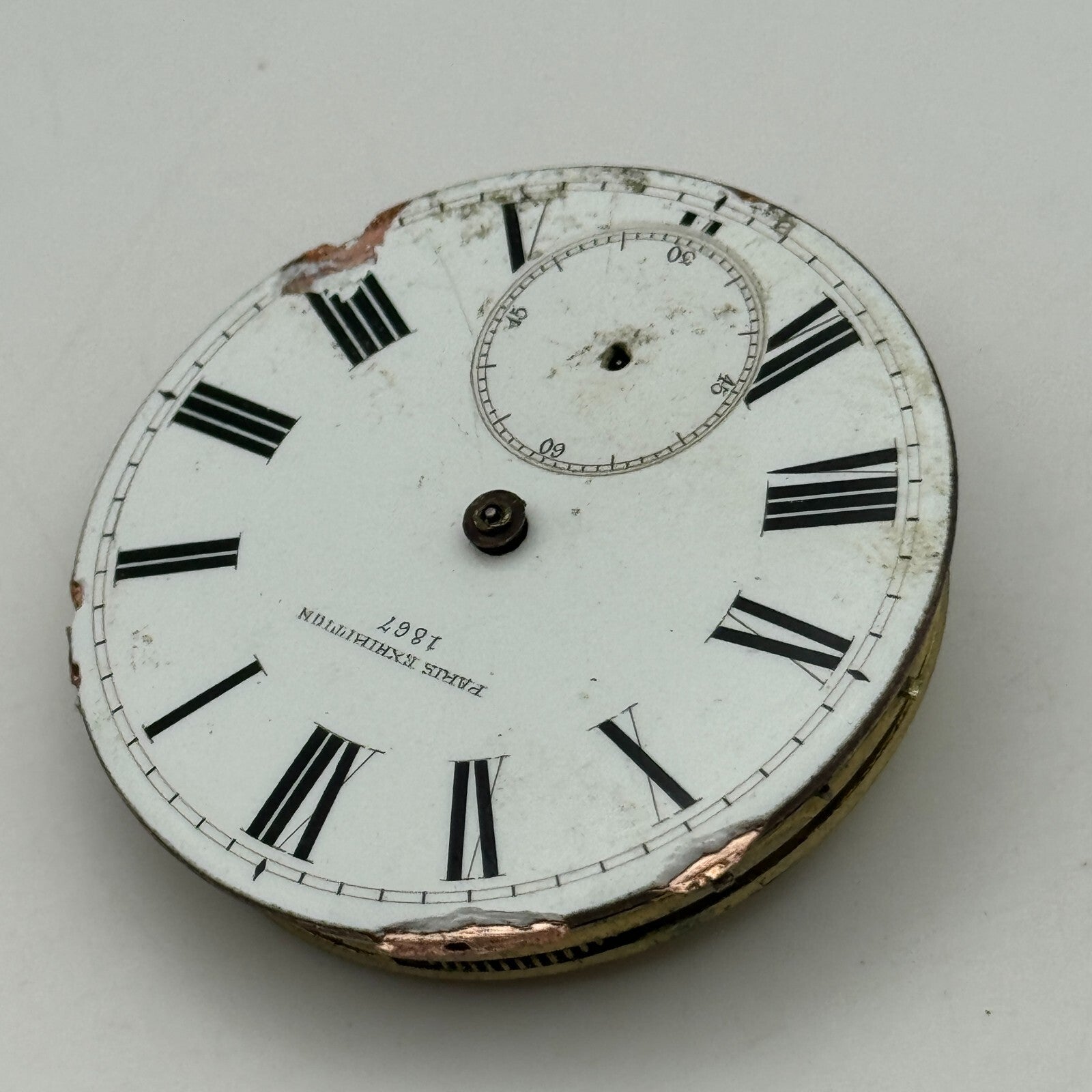 44mm Antique Paris Exhibition 1867 Key Wound Pocket Watch Movement PARTS REPAIR