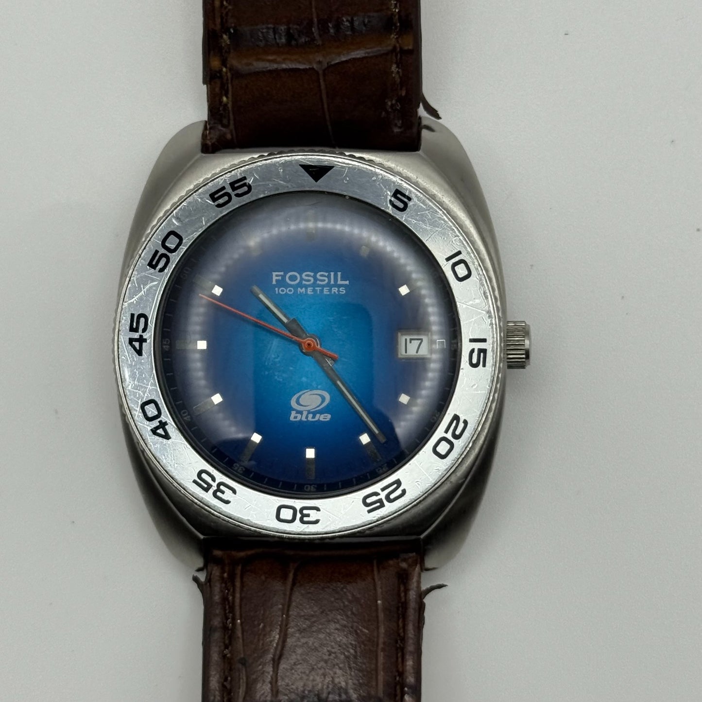 Fossil Blue 100 Meters Men’s Watch Quartz AM-3680 Date Dial Steel Working 38mm