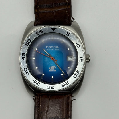 Fossil Blue 100 Meters Men’s Watch Quartz AM-3680 Date Dial Steel Working 38mm