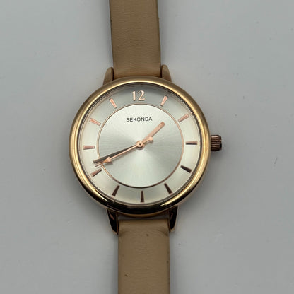 Sekonda Ladies Quartz Watch Silver Dial Rose Gold Tone Case Japan Working 34mm