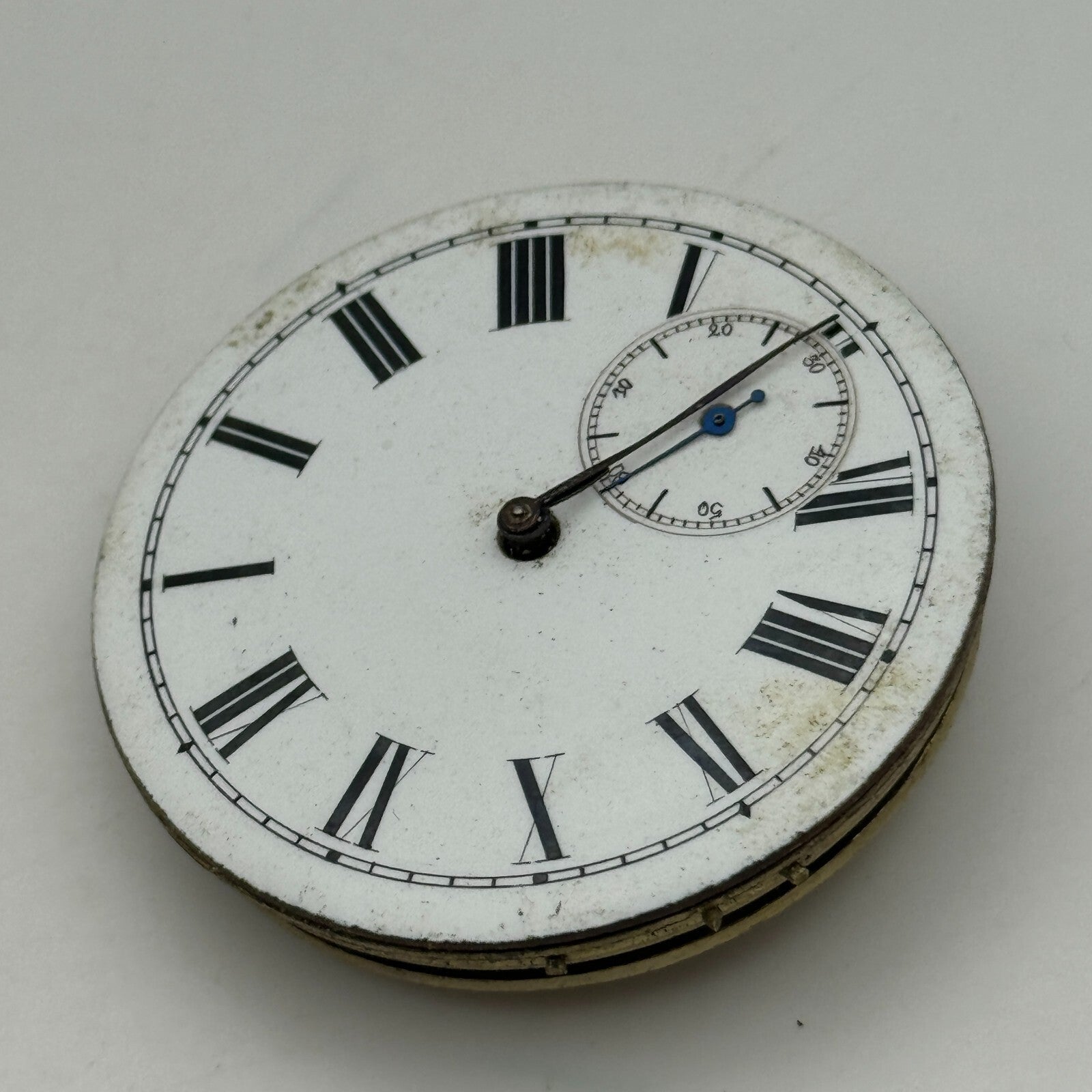 47.6mm Antique Unidentified Key Wound Pocket Watch Movement Dial PARTS REPAIR