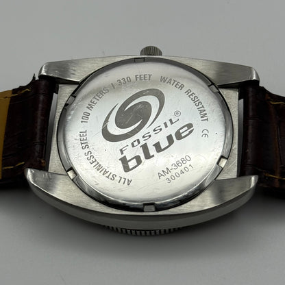 Fossil Blue 100 Meters Men’s Watch Quartz AM-3680 Date Dial Steel Working 38mm