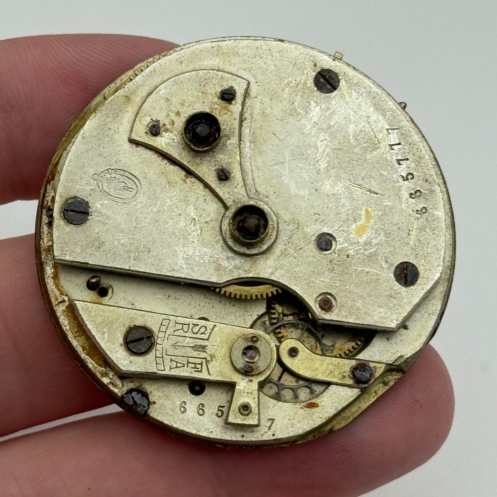 45mm Antique Unidentified Key Wound Partial Pocket Watch Movement PARTS REPAIR