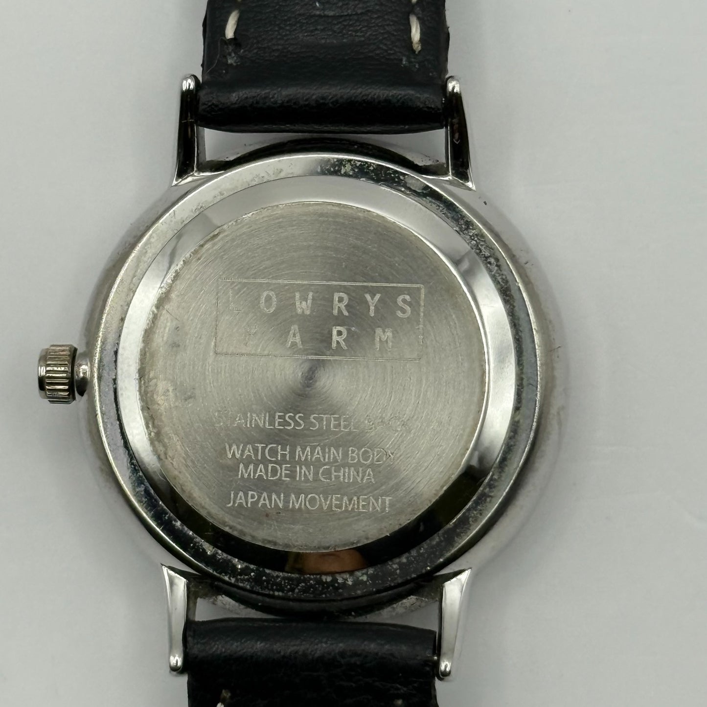 Lowrys Arm Ladies Quartz Watch White Dial Black Strap Japan Working 28mm