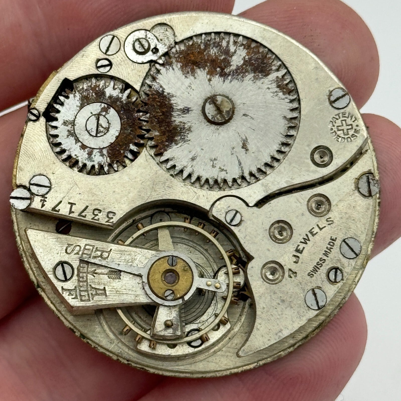 42.7mm Unidentified 7 Jewels Patent Depose Vintage Pocket Watch Movement PARTS